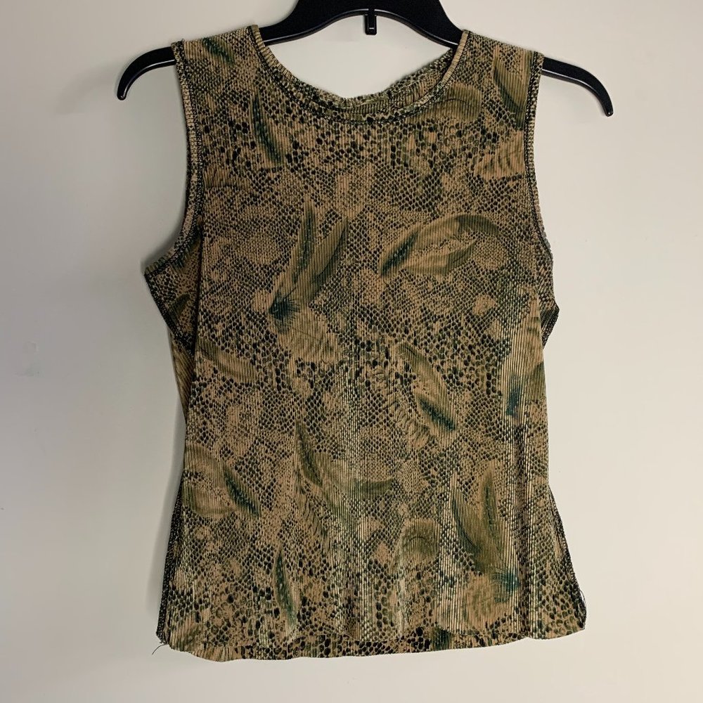 Tess Studio Scoop Neck Tank Top Green Tan Python M